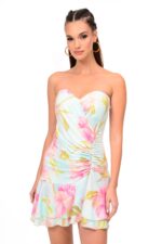 φόρεμα φλοράλ μίνι στράπλες We Coss