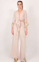 Γυναικεία παντελόνα μπεζ με λάστιχο We Coss