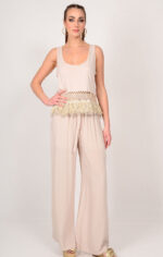 Γυναικεία παντελόνα μπεζ με λάστιχο We Coss