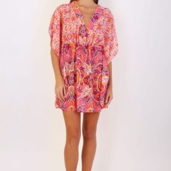 Kαφτάνι κοντό εμπριμέ με κορδόνι στη μέση Sikeluna