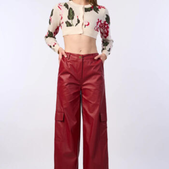 παντελόνι δερματίνη με λάστιχο στη μέση βουργουνδί