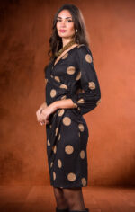 πουά φόρεμα μίντι μακρυμάνικο ελαστικό με σούρες