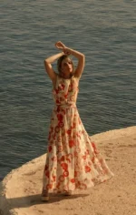 φλοράλ φόρεμα για βάπτιση ή γάμο καλοκαιρινό μάξι με βολάν