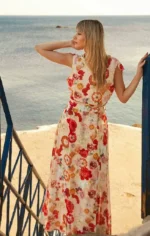 φλοράλ φόρεμα για βάπτιση ή γάμο καλοκαιρινό μάξι με βολάν