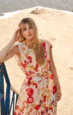 φλοράλ φόρεμα για βάπτιση ή γάμο καλοκαιρινό μάξι με βολάν