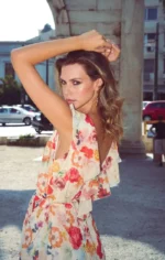 φλοράλ φόρεμα για βάπτιση ή γάμο καλοκαιρινό μάξι με βολάν