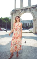 φλοράλ φόρεμα για βάπτιση ή γάμο καλοκαιρινό μάξι με βολάν