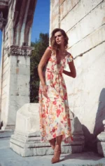 φλοράλ φόρεμα για βάπτιση ή γάμο καλοκαιρινό μάξι με βολάν