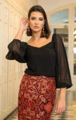 μαύρη μπλούζα επίσημη γυναικεία μακρυμάνικη σιφόν Κάιρα