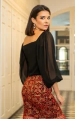 μαύρη μπλούζα επίσημη γυναικεία μακρυμάνικη σιφόν Κάιρα