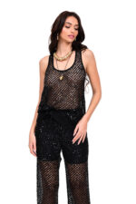 διχτυωτή μπλούζα τιράντα με παγιέτες μαύρη