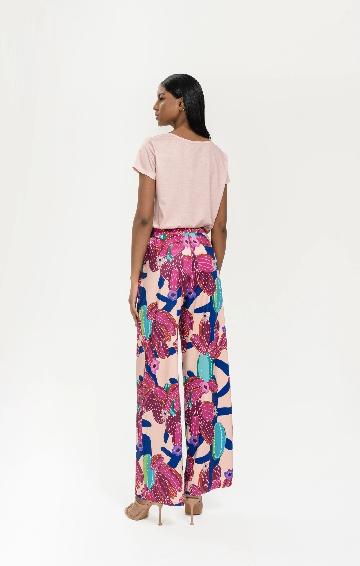 κοντομάνικη μπλούζα γυναικεία σομόν με στάμπα κάκτο