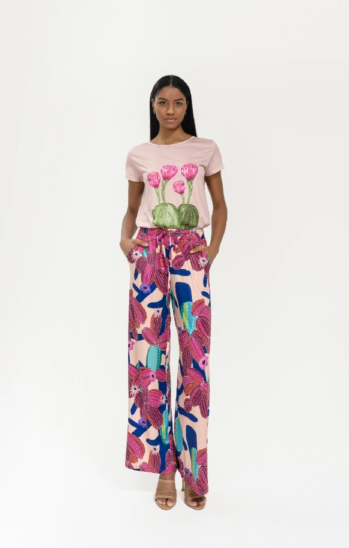 κοντομάνικη μπλούζα γυναικεία σομόν με στάμπα κάκτο