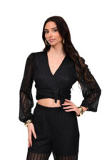 μαύρο κροπ τοπ μακρυμάνικο διάτρητο μπολερό we coss