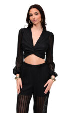 μαύρο κροπ τοπ μακρυμάνικο διάτρητο μπολερό we coss