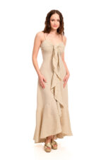 ριγέ φόρεμα με βολάν μπεζ μακρύ ασύμμετρο we coss