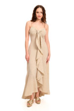 ριγέ φόρεμα με βολάν μπεζ μακρύ ασύμμετρο we coss