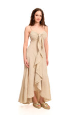 ριγέ φόρεμα με βολάν μπεζ μακρύ ασύμμετρο we coss