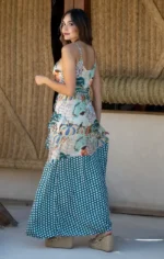 κρουαζέ φόρεμα καλοκαιρινό ασύμμετρο εμπριμέ λεπτή τιράντα