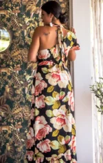 μαύρο φόρεμα με έναν ώμο καλοκαιρινό φλοράλ μάξι