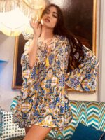 μίνι φόρεμα τουνίκ μπλε κίτρινο καλοκαιρινό