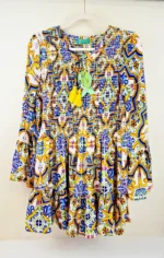 μίνι φόρεμα τουνίκ μπλε κίτρινο καλοκαιρινό