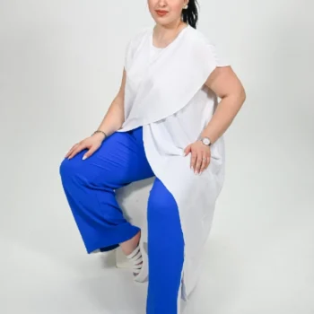 λευκή τουνίκ κοντομάνικη μακριά ασύμμετρη πλας σάιζ