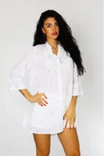 πουκαμίσα γυναικεία βαμβακερή λευκή με κεντήματα ποζιτάνο