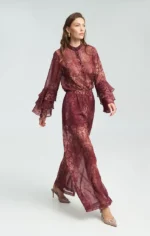 μπορντό πουκάμισο γυναικείο με τρία βολάν στα μανίκια