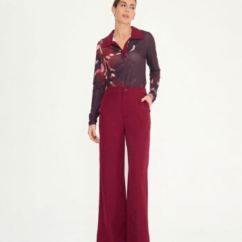 μπορντό παντελόνα χυτή με λάστιχο στη μέση