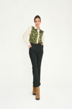 εκρού πουκάμισο γυναικείο μακρυμάνικο με πράσινο μοτίβο