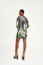 φούτερ φόρεμα μίνι μακρυμάνικο πράσινο με V λαιμόκοψη