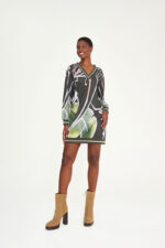φούτερ φόρεμα μίνι μακρυμάνικο πράσινο με V λαιμόκοψη