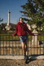 γούνινο μπουφάν γυναικείο μπουκλέ μπορντό μέχρι τη μέση