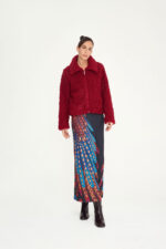 γούνινο μπουφάν γυναικείο μπουκλέ μπορντό μέχρι τη μέση