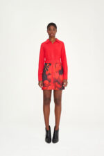 κόκκινο φόρεμα καθημερινό σεμιζιέ μίνι με ζώνη στη μέση