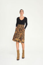 ριπ φόρεμα μαύρο με άνιμαλ φούστα και λάστιχο στη μέση