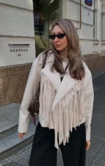 τζάκετ με κρόσια εκρού λούμινα