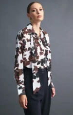 cow print γυναικείο πουκάμισο με φουλάρι
