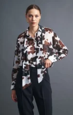 cow print γυναικείο πουκάμισο με φουλάρι