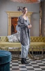 μακριά πλεκτή ζακέτα μαύρη γκρι με γεωμετρικά σχέδια