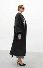 μαύρο παλτό με ζώνη μακρύ γυναικείο