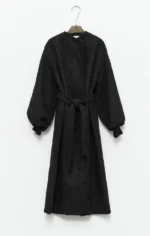 μαύρο παλτό με ζώνη μακρύ γυναικείο