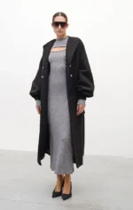 μαύρο παλτό με ζώνη μακρύ γυναικείο