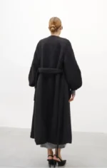 μαύρο παλτό με ζώνη μακρύ γυναικείο