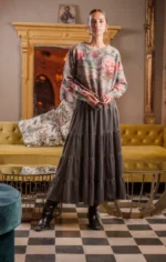 πουλόβερ γυναικείο φλοράλ με στρόγγυλη λαιμόκοψη