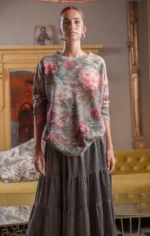 πουλόβερ γυναικείο φλοράλ με στρόγγυλη λαιμόκοψη