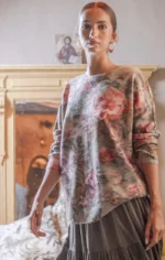 πουλόβερ γυναικείο φλοράλ με στρόγγυλη λαιμόκοψη