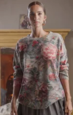 πουλόβερ γυναικείο φλοράλ με στρόγγυλη λαιμόκοψη