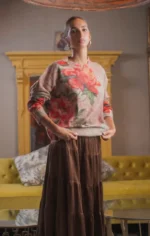 πουλόβερ όβερσάιζ ζεστό γυναικείο φλοράλ με στρας